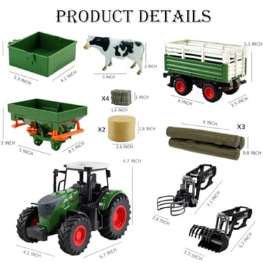 Peagprav Farm Toys Tractor with Trailer-16.5 Inches Tractor Playset 1/24 Scale Gripper Frontloader Spreader for Boys Kids Toddlers Age 3-7 Years Old - Image 6