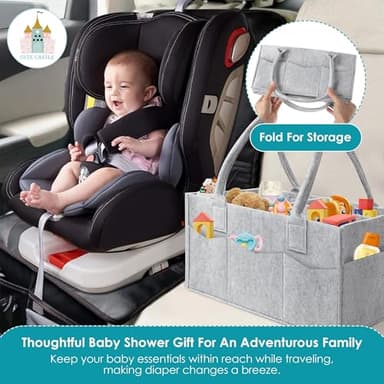 Cute Castle 2 Pack Diaper Caddy Organizer - Portable Baby Caddy Organizer with Handle, Nursery Storage Bin and Car Organizer - Grey - Image 6