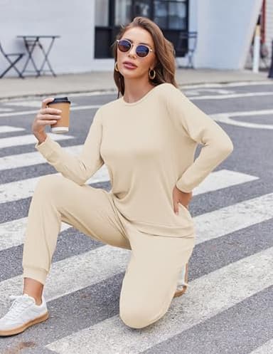 Ekouaer Women's Pajama Sets Casual 2Pcs Sleepwear Long Sleeve Pullover Tops Long Joggers Pants with Pockets - Image 7