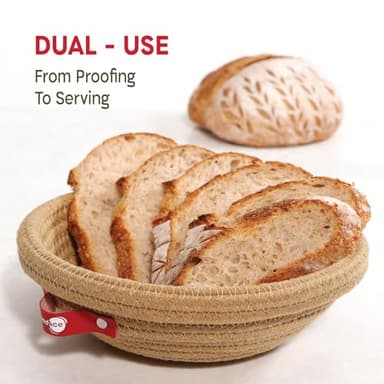 KneadAce Cotton Rope Banneton Bread Proofing Basket Set, 2 x Round Bread Basket with Liners & Covers for Artisan Bread Baking, Sourdough Bread Baking Supplies - Image 4