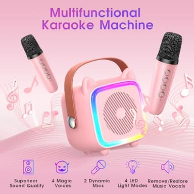 SXH Mini Karaoke Machine for Kids Portable Karaoke Machine with 2 Bluetooth Wireless Microphones,Birthday Gifts Toys for Girls Ages 3, 4, 5, 6, 7, 8, 9,10,11,12+ Years Old (Pink 2 Mics) - Image 4