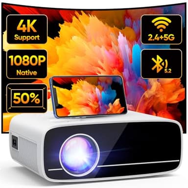 TMY Projector with WiFi and Bluetooth, Native 1080P Mini Projector, Portable Projector wirh 50% Zoom, Compatible with TV Stick/Phone/PC/DVD/HDMI/USB/TF, Movie Projector for Home Bedroom - Image 1