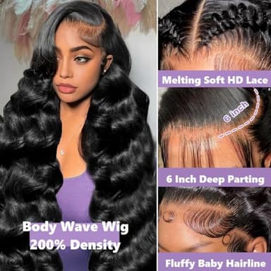 Brofoe 13x6 Lace Front Wigs Human Hair 200 Density Body Wave HD Lace Front Wigs Human Hair Pre Plucked Natural Color Glueless Wigs for Women 34 Inch - Image 3