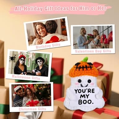 Halloween Boo Basket Stuffers for Women Him Her, Anniversary Birthday Gifts for Boyfriend Girlfriend Husband Wife, You Are My Boo Handmade Positive Crochet Ghost, Romantic I Love You Gift for Couple - Image 7