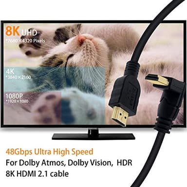 Poyiccot 8K HDMI Cable 2feet, HDMI 2.1 Cable 90 Degree Down Angle Male to Male Adapter Support 48gbps, 8K@60Hz, 4K@120, 7680P for TV/Xbox /PS4 /PS5(M/M Down) - Image 4