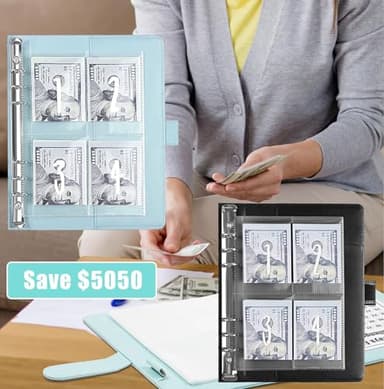 2PCS 100 Envelopes Money Saving Challenge, Envelopes Challenge Binder, Achieving Financial Goals with a Budget Binder and Cash Envelopes, Successfully Reach Your Savings Goals of $5,050 (Blue+Black) - Image 5