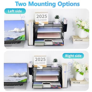 OPNICE Desk Organizer and Accessories, 4-Tier Desktop File Organizer with Drawer and 2 Pen Holders, Office Desk Accessories, File Sorters, Workspace Organizers for Office Supplies(Black) - Image 4