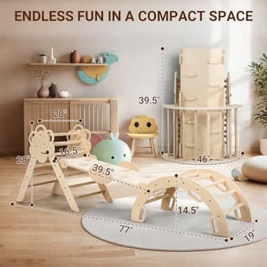 COSYLAND Pikler Triangle Set - 8 in 1 Large Montessori Climbing Toys for Indoor - Wooden Foldable Jungle Gym for Toddler & Baby, CPC/SOR/CE Certified Enjoys Unique Patented Design, Natural - Image 6