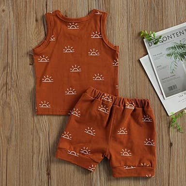 CIYCUIT 2Pcs Baby Boy Summer Clothes Boho Sunshine Printed Tank Top Shorts Set Brown 12-18 Months - Image 6