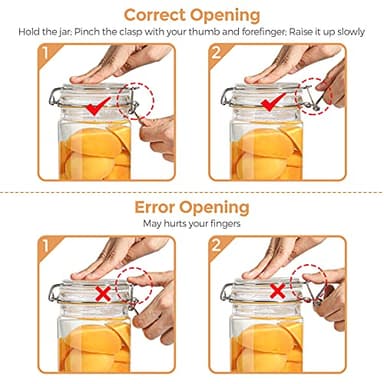 ComSaf Airtight Glass Canister with Lid Set of 6, 25oz Food Storage Jar, Mason Jars, Storage Container with Seal Wire Clamp Fastening for Kitchen Fermenting Preserving Canning Pasta Flour Cereal - Image 8