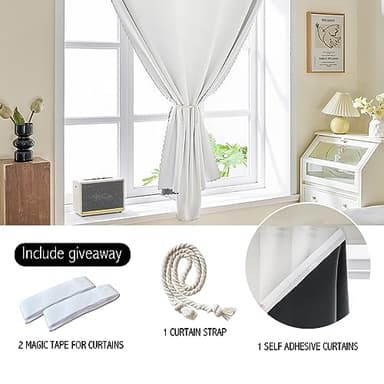 AJAZZ self Adhesive Portable 100% Blackout Curtains Simple and Easy to installBedroom Window Thermal Lnsulated Kitchen Room Darkening Black Small Drapes 1-Pack - Image 2