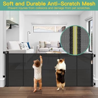 Reinforced 60" Wide Retractable Baby Gates with Upgraded Rods - Bottom Anti-Escape, 5 ft Mesh Baby Gate Retractable Dog Gate Indoor Pet Gate Retractable Stair Gate Outdoor Retractable Gate, Black - Image 6