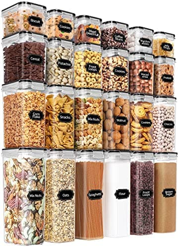 PRAKI Airtight Food Storage Containers Set with Lids - 24 PCS, BPA Free Kitchen and Pantry Organization, Plastic Leak-proof Canisters for Cereal Flour & Sugar - Labels & Marker - Image 1
