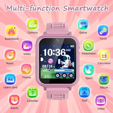 Wiszodet Smart Watch for Kids with 39 Games HD Touch Touchscreen Alarm Clock, Camera Music Player Pedometer Flashlight 12/24 hr Video & Audio Recording, Toys Gift for 3-12 Years Old Girls - Image 2