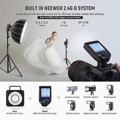 NEEWER Q4 400Ws 2.4G TTL Outdoor Studio Flash Strobe (New Look),1/8000 HSS 2800mAh Battery Powered Photography Monolight Speedlite 30W Modeling Lamp/400 Full Power Flash/0.01-1.2s Recycle/Bowens Mount - Image 6