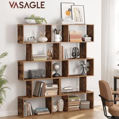 VASAGLE Bookcase, 5-Tier Bookshelf, Display Shelf and Room Divider, Freestanding Decorative Storage Shelving, Rustic Brown ULBC62BX, 27.6”L x 9.4”W x 62.6”H (70 x 24 x 159 cm) - Image 2