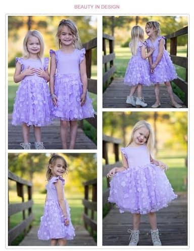 Flypigs Toddler Tutu Dress Girls Flutter Summer Dresses Formal Purple Butterfly Easter Sundress for 5 Years - Image 6