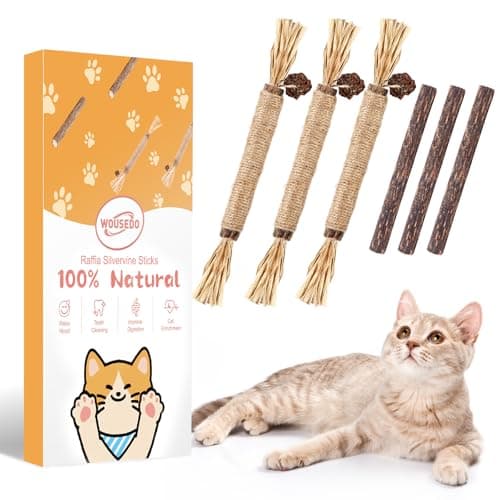 WOUSEDO 6 Pack Silvervine Sticks Cat Toy, Natural Chew Stick for Dental Care Teeth Cleaning,Matatabi Cat nip Treat Toys for Indoor Cats& Kittens - Image 1