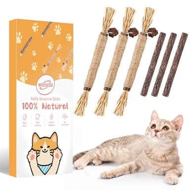 WOUSEDO 6 Pack Silvervine Sticks Cat Toy, Natural Chew Stick for Dental Care Teeth Cleaning,Matatabi Cat nip Treat Toys for Indoor Cats& Kittens - Image 1