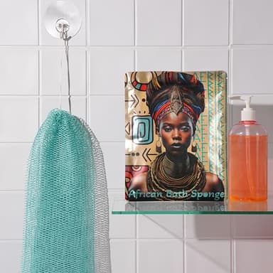 AFRIKI African Net Sponge, Authentic African Exfoliating Sponge, Black Owned, Back Scrubber, 45inch Long, for Normal to Sensitive Skin, for Daily use, Sky Collection (Turquoise) - Image 3