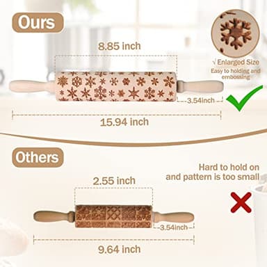 Embossed Rolling Pin, OLETNY Large Wood Textured Roller for Baking, Cookies, Decorative Pattern Rolling Pins, Christmas Gifts for Mother, Grandmother, and Friends (Snowflake) - Image 3
