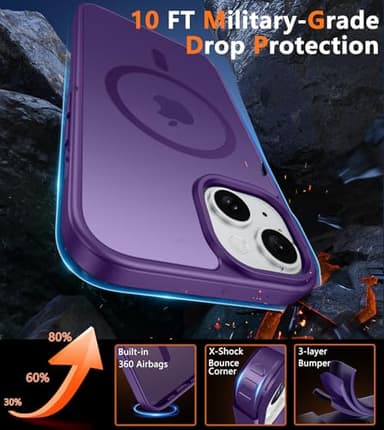 FNTCASE for iPhone 15 Case: for iPhone 14 & iPhone 13 Case | Magnetic Frosted Translucent Slim Shockproof Cell Phone Cover | Military Grade Protection Drop Proof Tough Protective Cases - Purple - Image 5