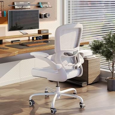 TRALT Ergonomic Office Chair - Desk Chair with Adjustable Lumbar Support Computer Chair - Mesh Comfy Chair with Flip-up Armrests - Gaming Chairs for Adults Home Office (Leather, White) - Image 9