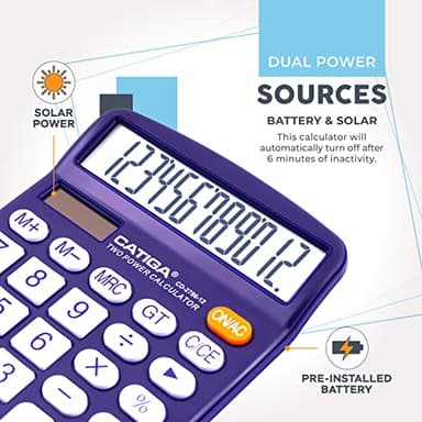 Desktop Calculator 12 Digit with Large LCD Display and Sensitive Button, Solar and Battery Dual Power, Standard Function for Office, Home, School, CD-2786 (Purple) - Image 3