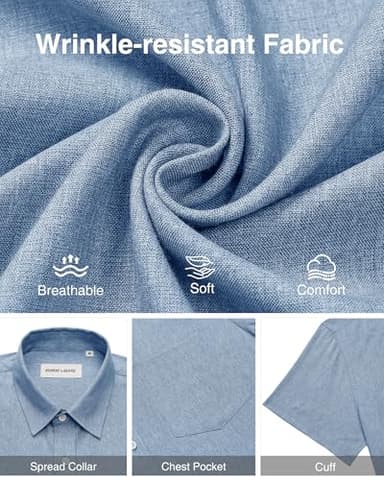 Alimens & Gentle Mens Linen Shirts Short Sleeve Button Down Shirts Wrinkle Free Casual Vacation Beach Summer Tops,Sky Blue,3XL - Image 5