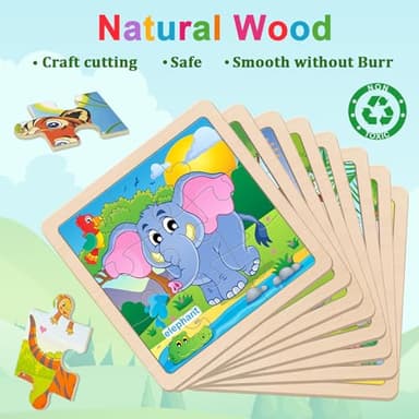 Wooden Puzzles for Toddlers, 9 Pieces Animal Jigsaw Puzzles for Kids Ages 3-5 4-6, Preschool Learning Activities, Learning & Educational Toys, Gifts for Boys, Girls (8 Pack) - Image 2