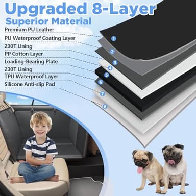 MYJAQI Back Seat Extender for Dogs, Hard Bottom Dog Car Seat Cover for Truck Back Seat, Dog Hammock for Car, Upgraded PU Leather Material, Larger Space, Black - Image 4