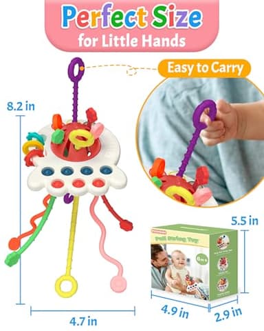 Yetonamr Baby Sensory Montessori Toys for 6-12-18 Months, Pull String Silicone Teething Toy, Toddler Birthday Gift Travel Toy for 1 2 Year Old Boy Girl Infant 8 9 10 Months Old - Image 6
