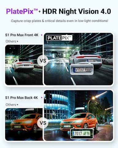 Vantrue S1 Pro Max AI Dash Cam 4K+4K with ADAS, Dual STARVIS 2 Dash cam Front and Rear, 2 Channel HDR Dashcam, PlatePix Night Vision, 5G WiFi, Voice Control, GPS, 24H Buffered Parking Mode, 1TB Max - Image 4