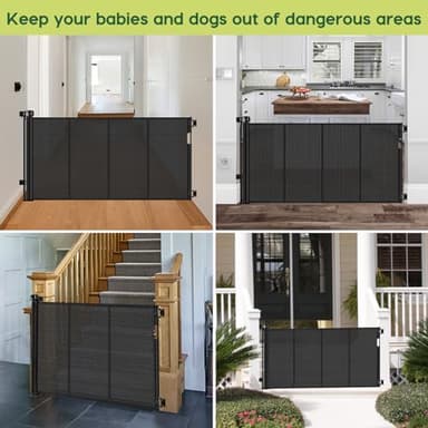 Reinforced 55" Wide Retractable Baby Gates with Reinforced Strips, Indoor/Outdoor Retractable Dog Gate for Doorway Prevent Bottom Drilling Through, No Bottom Bar Safety Mesh Baby Gate for Stair, Black - Image 7