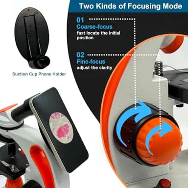 MicroMarvels Metal Body Compound Microscope for Students, 40X-2000X Dual LED Light, Biological Microscope for Home School Lab, with Type-C Power & Phone Adapter - Image 5