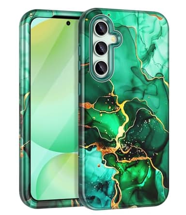Hekodonk for Galaxy S24 FE Case,Heavy Duty Full Body Shockproof Protection 3 in 1 Hybrid Hard PC Soft Rubber Rugged Drop Protective Slim Women Phone Case for Galaxy S24 FE,Green Marble - Image 1