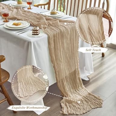 IVAPUPU 10 Pcs Cheesecloth Table Runner - 10ft Nude Boho Gauze Cheese Cloth Table Runners for Baby Shower Decoration Wedding Party Summer Garden Farmhouse - Image 4
