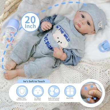 Reborn Baby Dolls Boy - 20 Inch Realistic Newborn Baby Dolls Full Vinyl Soft Body Anatomically Correct Real Life Baby Dolls with Doll Accessories and Gift Box for 3+ Year Old Kids - Image 3
