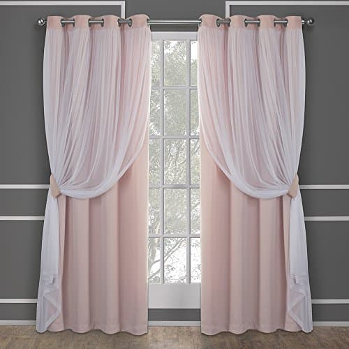 TOWN & COUNTRY LUXE Talia Double Layer Indoor Curtains, Sheer and Room Darkening Blackout, Grommet Top, Energy Efficient, 2-Pack Set, 52"W x 84"L (Pack of 2), Rose Blush 2 Count - Image 1