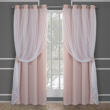 TOWN & COUNTRY LUXE Talia Double Layer Indoor Curtains, Sheer and Room Darkening Blackout, Grommet Top, Energy Efficient, 2-Pack Set, 52"W x 84"L (Pack of 2), Rose Blush 2 Count - Image 1