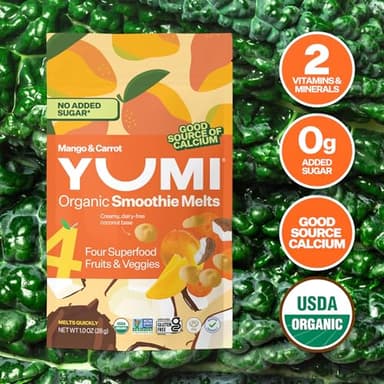 Yumi Smoothie Melts - Toddler & Kids Snacks, Gluten-Free, No Added Sugar. Organic Plant Based Like Bites - 4 Real Fruits & Vegetables Puree Melties, School Safe (Mango & Carrot) - Image 4