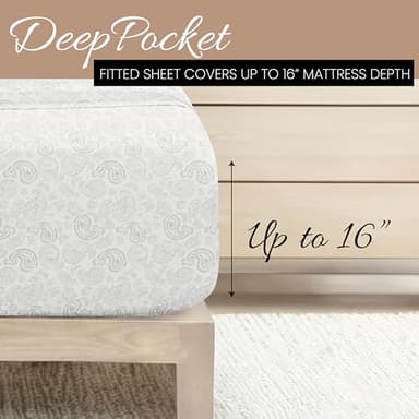 Linen Market Double-Brushed Patterned Microfiber Queen Sheet Set 4 Piece – Oeko-TEX Certified Ultra Soft & Wrinkle-Free - 16" Deep Pocket Sheets - Easy Care Queen Size - Coarse Paisley Light Gray - Image 5