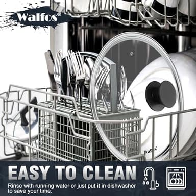 Walfos Tempered Glass Lid for 12 Inch Cookware - Cooking Pot Lid with Heat Resistant Silicone Handle, Clear Frying Pan Lid Fits Pots, Pans and Skillets, Dishwasher-Safe - Image 7