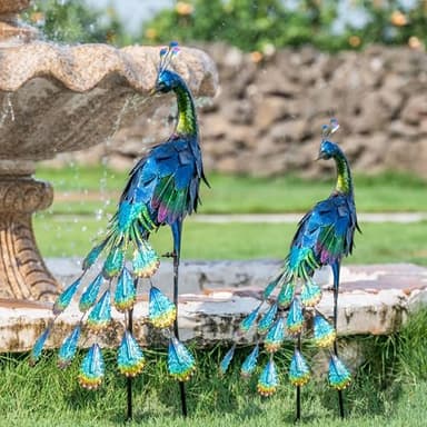 TERESA'S Collections Outdoor Decor Peacock Yard Art Garden Sculptures & Statues,Blue Small Metal Bird Lawn Ornaments,22.4" Outside Mardi Gras Decorations for Porch,Patio,Pond Decor,Gifts for Mom - Image 9