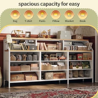 Romorgniz 55" W White Dresser for Bedroom with Deep Fabric Drawers, Long Chests of Drawers with 2 Open Wooden Shelves, Large Vanity Dressers for Entryway, Dorm, Sturdy Metal Frame, Wooden Top - Image 8