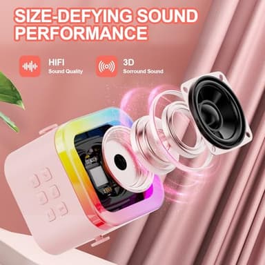 NOTOKA Mini Karaoke Machine for Kids & Adults, Portable Bluetooth Speaker, 2 Wireless Microphones with Voice Changing Function - Perfect for Parties & Gatherings, Pink - 2 Mic - Image 3