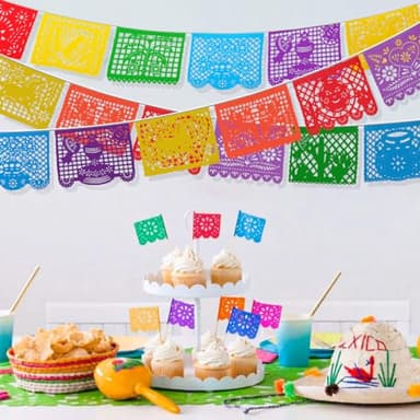Lctevvn 6 Packs 108 Ft Fiesta Party Decorations Mexican Party Banners Papel Picado Banners Cinco De Mayo Decorations Dia De Los Muertos Decor Mexico Halloween Banner Birthday Party Decorations (6pack Banners) (Multicolour-6Packs) - Image 5