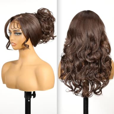 KOME Natural Brown Synthetic Lace Front Wig,5×5 Body Wave Pre Plucked Glueless Wigs for Women Daily Use 22IN - Image 4