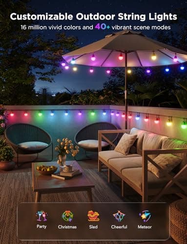 Govee Smart Outdoor String Lights 2, 144ft Outdoor Lights with Dimmable Warm White LED Bulbs, 47 Scene Modes for Patio, Backyard, Balcony, IP65 Waterproof, Works with Alexa, App Control - Image 3