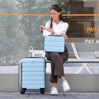 AnyZip Carry On Luggage 2PCS Luggage Set PC ABS Hardshell Lightweight Suitcase TSA Lock with 4 Spinner Wheels(14/20, Light Blue) - Image 2